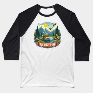 School Bus On A Mountain Road, Bus Adventure Baseball T-Shirt